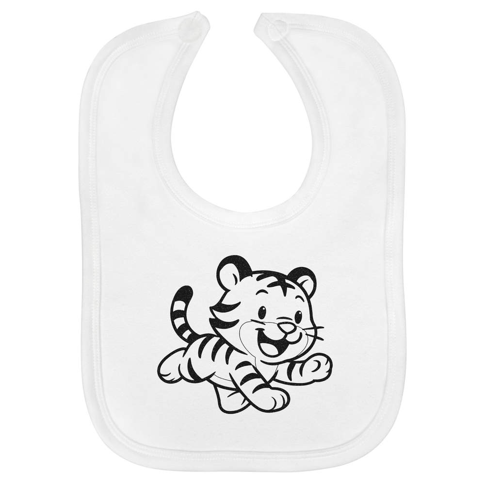 'Cute Baby Tiger' Soft Cotton Baby Bib - White - Feeding / Dribble Bib for Newborns, Infants and Baby Gifts (BI00068330)