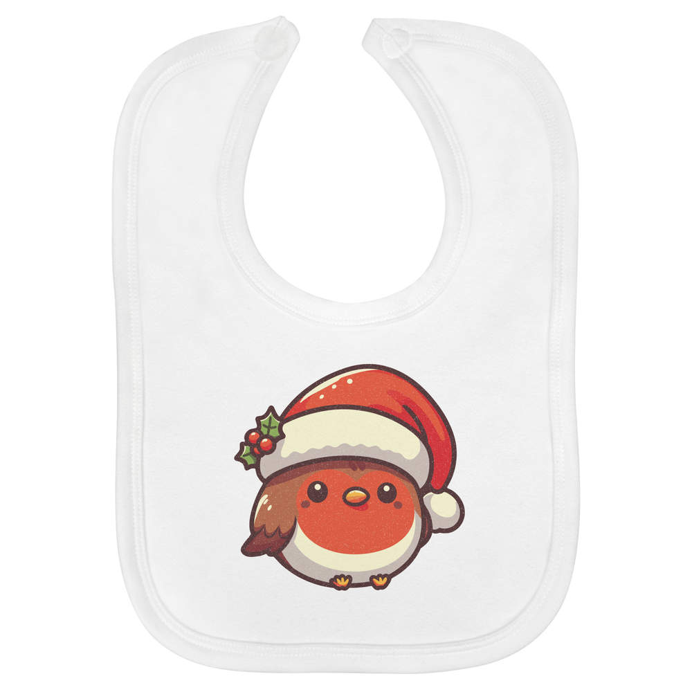 'Baby Robin Wearing Santa Hat' Soft Cotton Baby Bib (BI00068393)