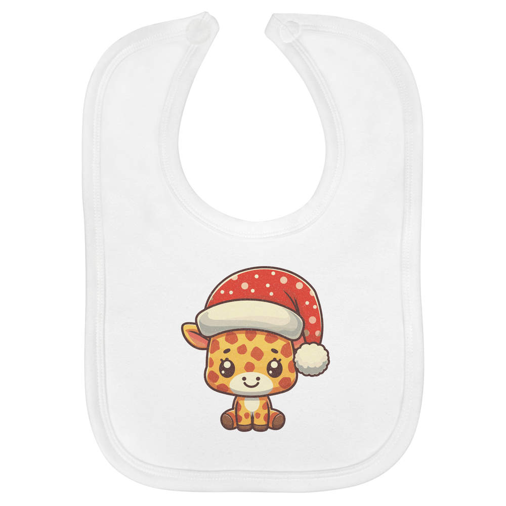 'Baby Giraffe Wearing Santa Hat' Soft Cotton Baby Bib (BI00068434)