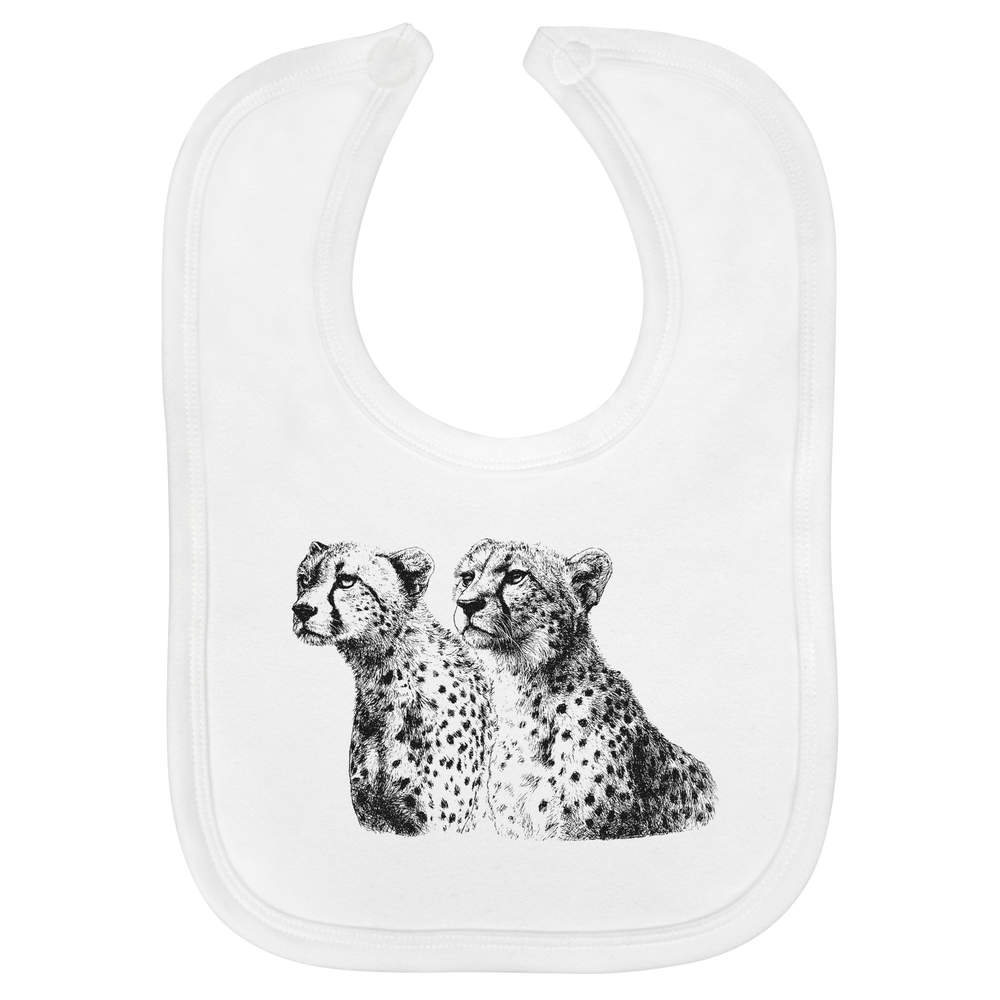 'Two Cheetahs Portrait ' Soft Cotton Baby Bib - White - Feeding / Dribble Bib for Newborns, Infants and Baby Gifts (BI00068605)