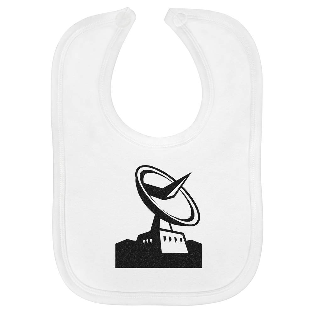 'Ground Satellite Dish' Soft Cotton Baby Bib - White - Feeding / Dribble Bib for Newborns, Infants and Baby Gifts (BI00069001)