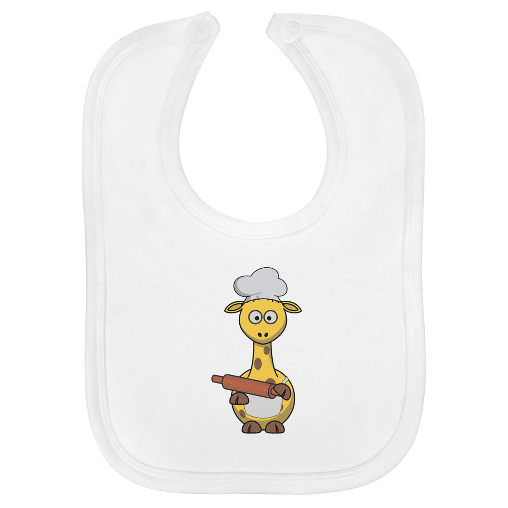 'Giraffe Dressed as Cook' Soft Cotton Baby Bib - White - Feeding / Dribble Bib for Newborns, Infants and Baby Gifts (BI00069781)