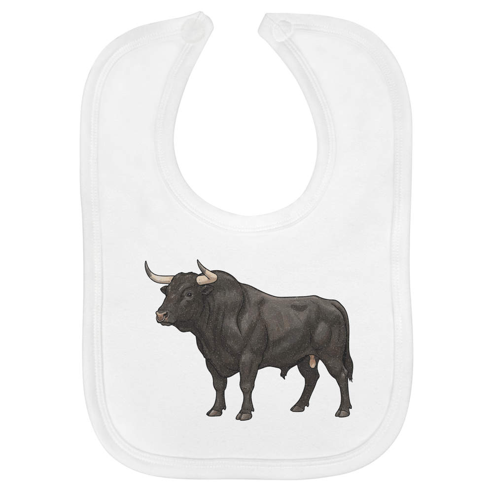 'Powerful Bull' Soft Cotton Baby Bib - White - Feeding / Dribble Bib for Newborns, Infants and Baby Gifts (BI00069868)