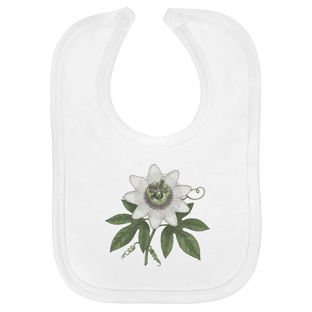 'Beautiful Passion Flower' Soft Cotton Baby Bib - White - Feeding / Dribble Bib for Newborns, Infants and Baby Gifts (BI00070173)