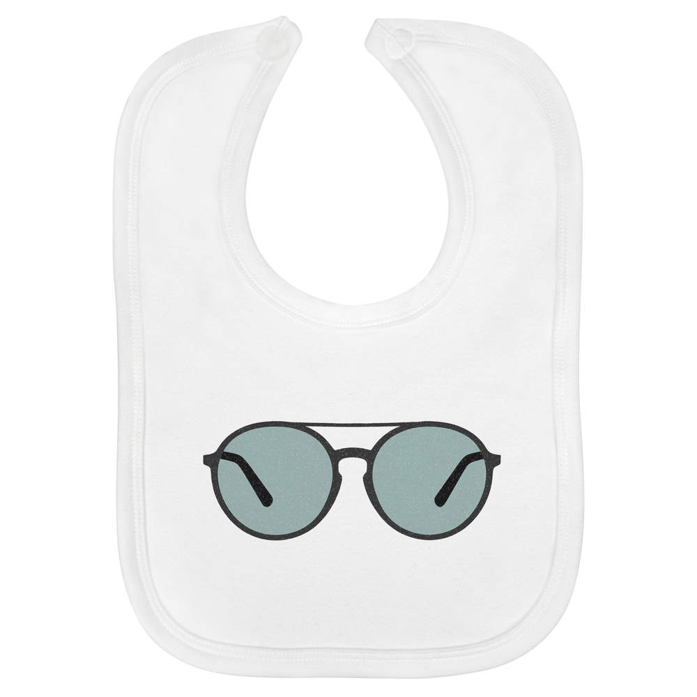 'Round Sunglasses' Soft Cotton Baby Bib - White - Feeding / Dribble Bib for Newborns, Infants and Baby Gifts (BI00070524)