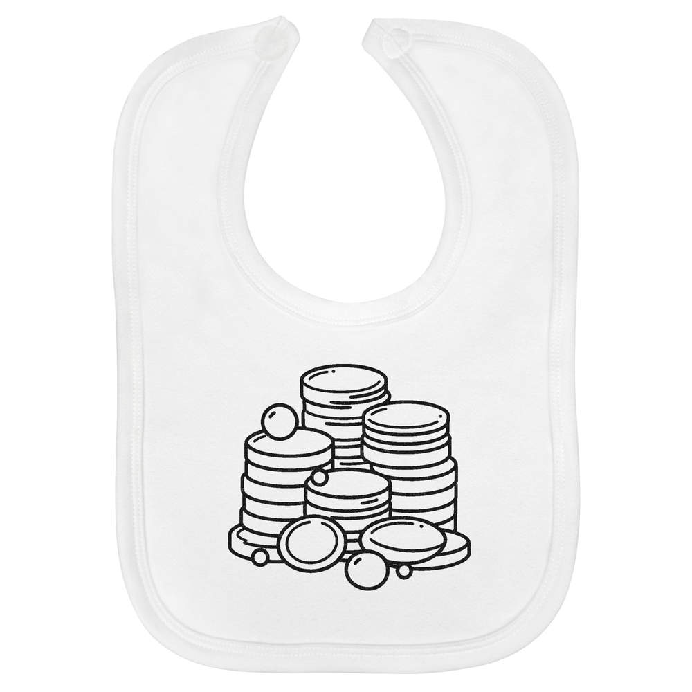 'Stacks Of Coins & Pearls' Soft Cotton Baby Bib - White - Feeding / Dribble Bib for Newborns, Infants and Baby Gifts (BI00071084)