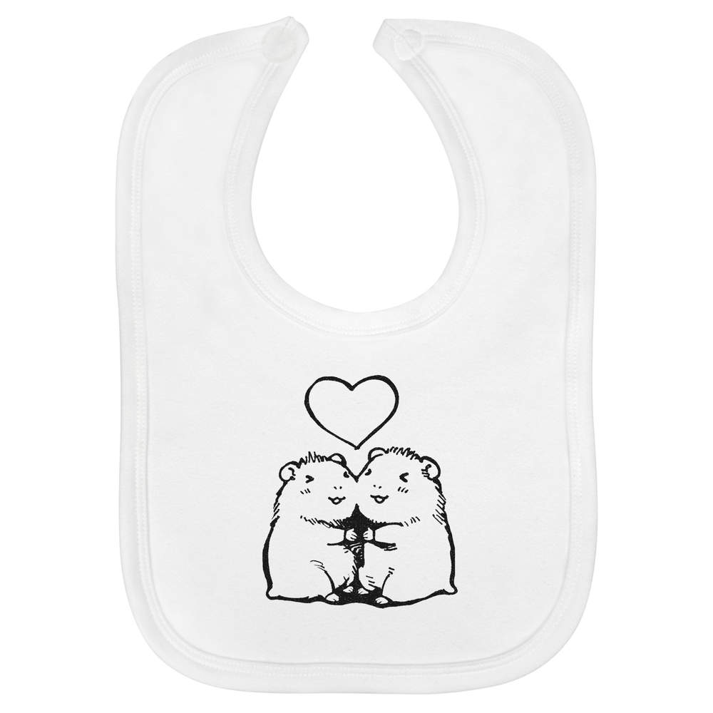 'Cute Hamsters with Heart' Soft Cotton Baby Bib - White - Feeding / Dribble Bib for Newborns, Infants and Baby Gifts (BI00071140)