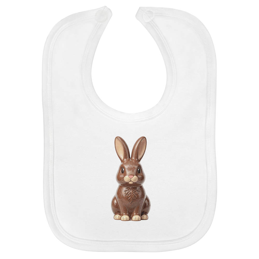 'Chocolate Easter Bunny' Soft Cotton Baby Bib - White - Feeding / Dribble Bib for Newborns, Infants and Baby Gifts (BI00071288)