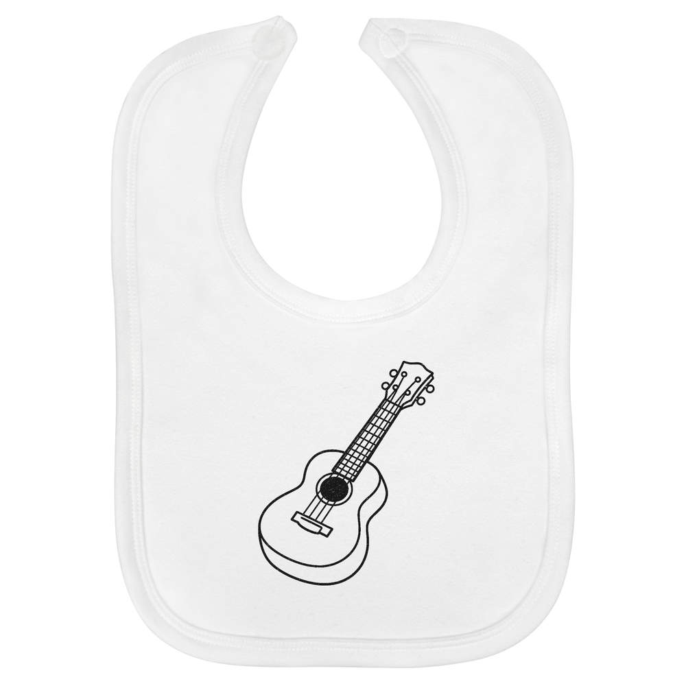 'Ukulele' Soft Cotton Baby Bib - White - Feeding / Dribble Bib for Newborns, Infants and Baby Gifts (BI00071495)