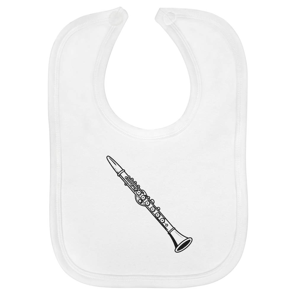 'Clarinet' Soft Cotton Baby Bib - White - Feeding / Dribble Bib for Newborns, Infants and Baby Gifts (BI00071515)