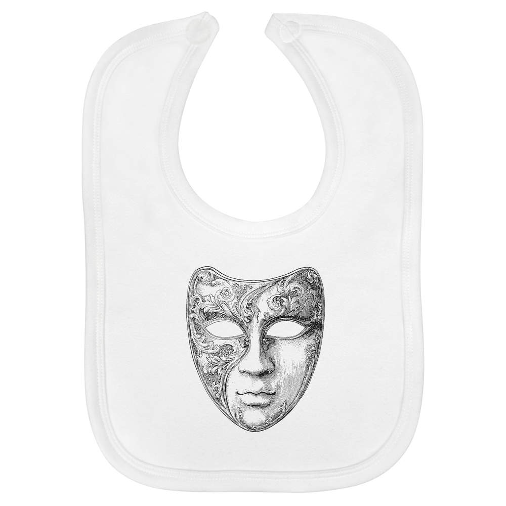 'Venetian Masquerade Mask' Soft Cotton Baby Bib - White - Feeding / Dribble Bib for Newborns, Infants and Baby Gifts (BI00071570)
