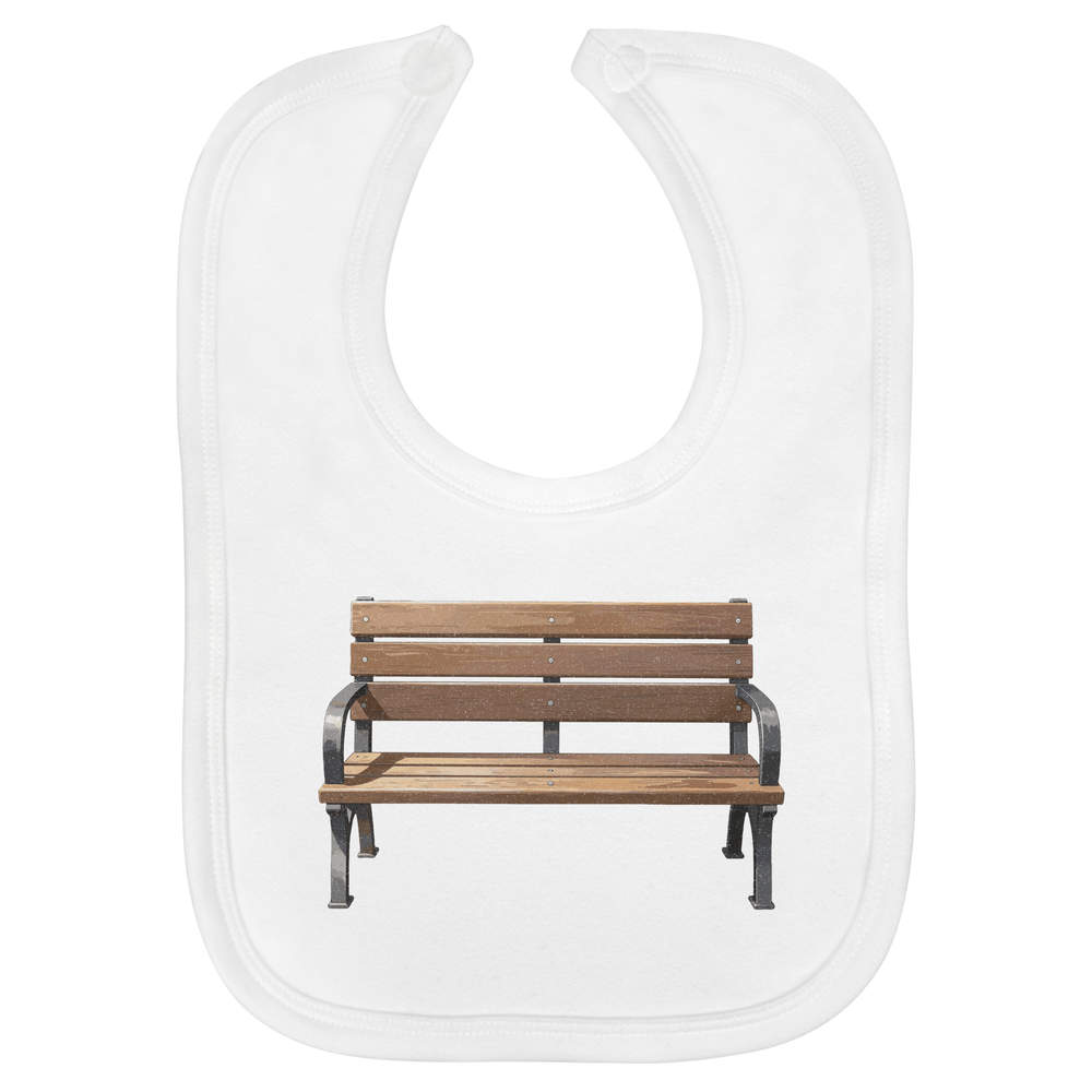 'Garden Bench' Soft Cotton Baby Bib - White - Feeding / Dribble Bib for Newborns, Infants and Baby Gifts (BI00071658)