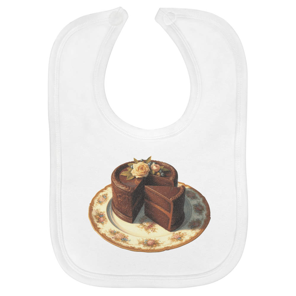 'Chocolate Fudge Cake' Soft Cotton Baby Bib - White - Feeding / Dribble Bib for Newborns, Infants and Baby Gifts (BI00071666)
