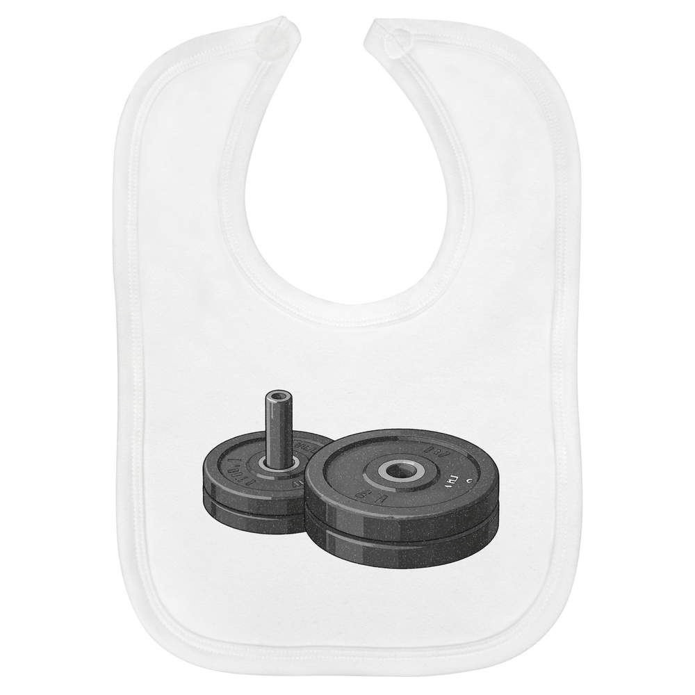 'Weight Plates' Soft Cotton Baby Bib - White - Feeding / Dribble Bib for Newborns, Infants and Baby Gifts (BI00071687)