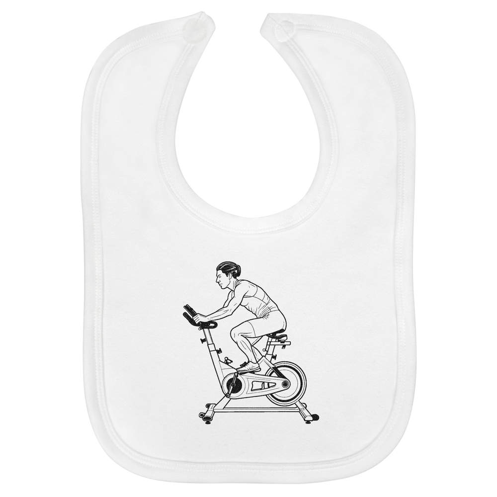 'Spin Bike' Soft Cotton Baby Bib - White - Feeding / Dribble Bib for Newborns, Infants and Baby Gifts (BI00071692)