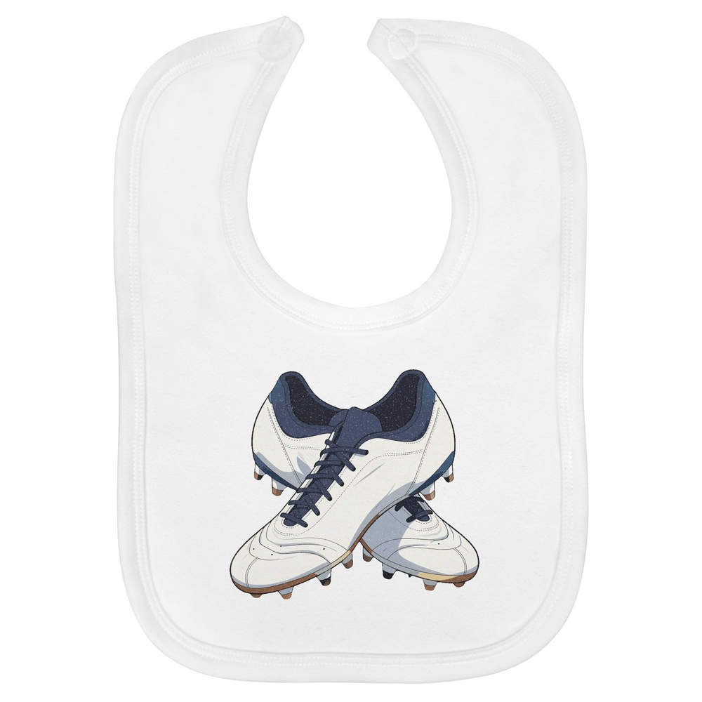 'Football Shoes' Soft Cotton Baby Bib - White - Feeding / Dribble Bib for Newborns, Infants and Baby Gifts (BI00071963)