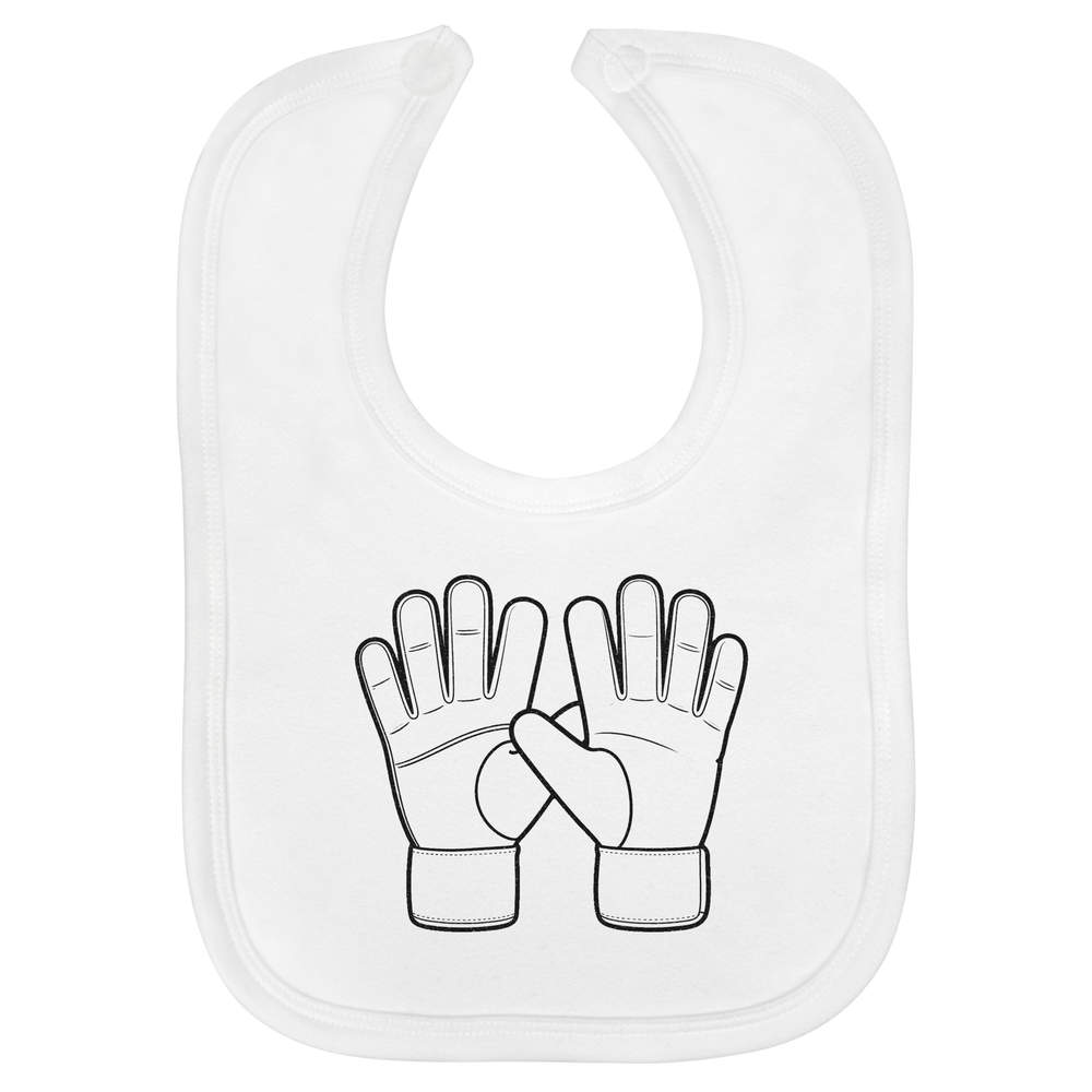 'Goalkeeper Gloves' Soft Cotton Baby Bib - White - Feeding / Dribble Bib for Newborns, Infants and Baby Gifts (BI00071965)