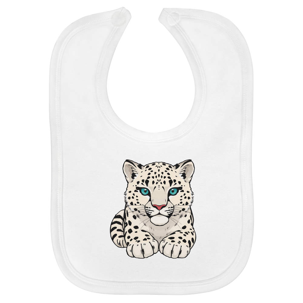 'Snow Leopard' Soft Cotton Baby Bib - White - Feeding / Dribble Bib for Newborns, Infants and Baby Gifts (BI00072134)