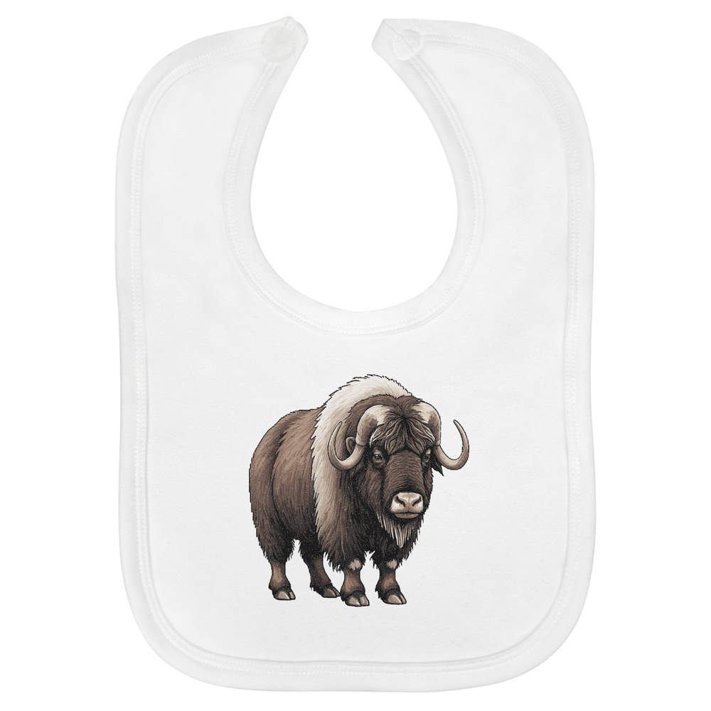'Musk Ox' Soft Cotton Baby Bib - White - Feeding / Dribble Bib for Newborns, Infants and Baby Gifts (BI00072139)