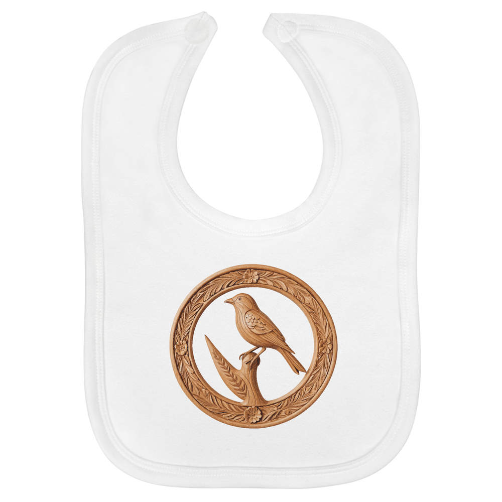 'Decorative Bird' Soft Cotton Baby Bib - White - Feeding / Dribble Bib for Newborns, Infants and Baby Gifts (BI00072357)