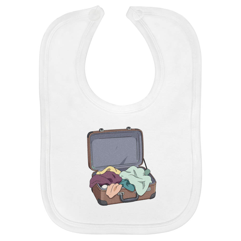 'Messy Suitcase' Soft Cotton Baby Bib - White - Feeding / Dribble Bib for Newborns, Infants and Baby Gifts (BI00072411)