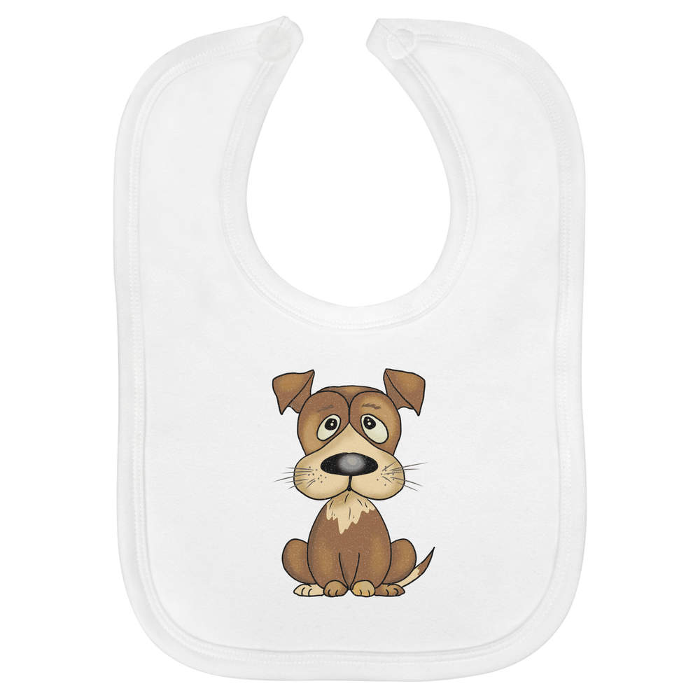'Cute Puppy' Soft Cotton Baby Bib - White - Feeding / Dribble Bib for Newborns, Infants and Baby Gifts (BI00072414)