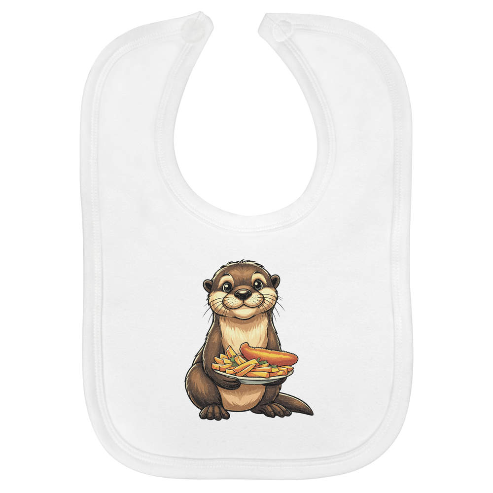 'Cute Otter With Fish & Chips' Soft Cotton Baby Bib (BI00072449)