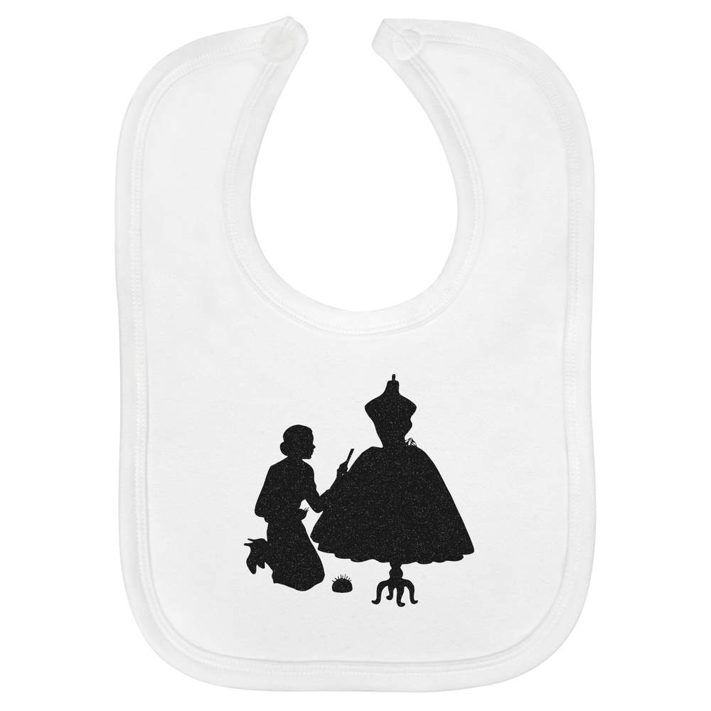 'Dressmaker Seamstress' Soft Cotton Baby Bib - White - Feeding / Dribble Bib for Newborns, Infants and Baby Gifts (BI00072503)