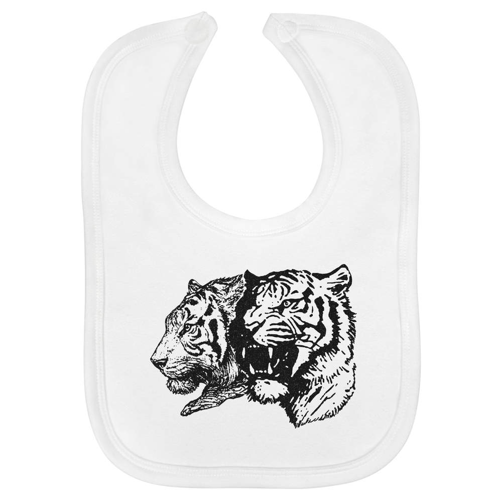 'Tigers Portrait' Soft Cotton Baby Bib - White - Feeding / Dribble Bib for Newborns, Infants and Baby Gifts (BI00072851)