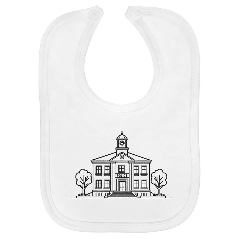 'Police Station' Soft Cotton Baby Bib - White - Feeding / Dribble Bib for Newborns, Infants and Baby Gifts (BI00072932)