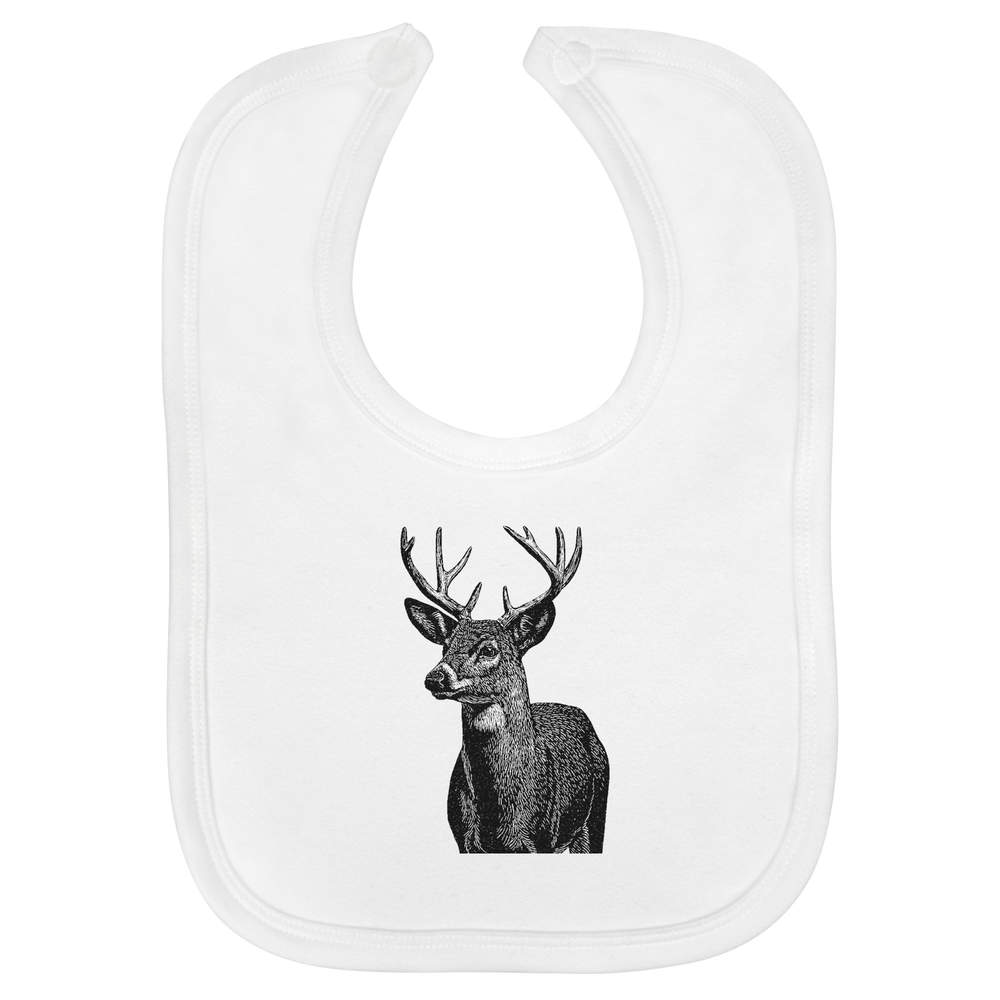 'Male Deer' Soft Cotton Baby Bib - White - Feeding / Dribble Bib for Newborns, Infants and Baby Gifts (BI00073072)