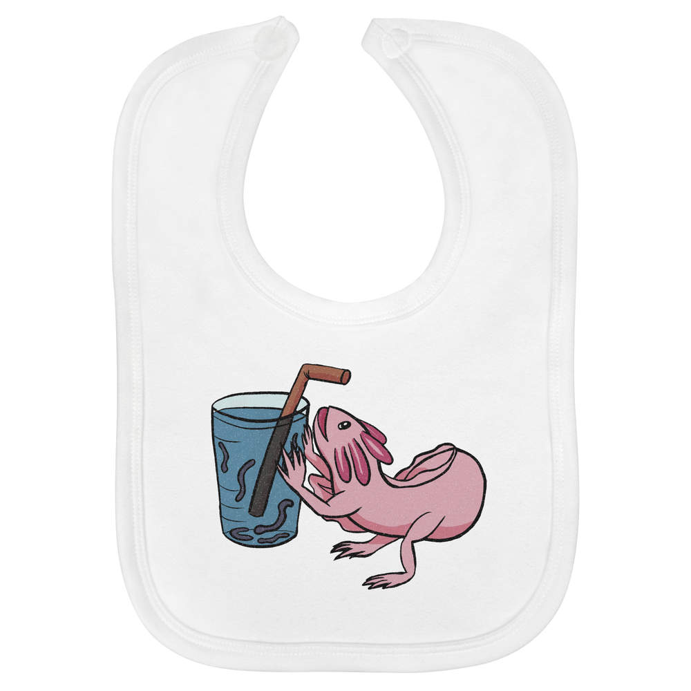 'Axolotl Drinking Water Illustration' Soft Cotton Baby Bib (BI00073098)