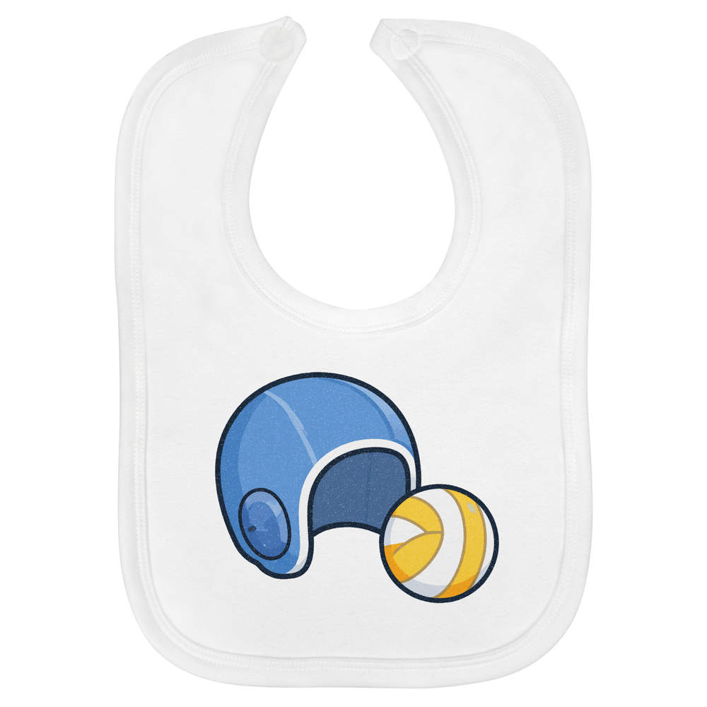 'Water Polo Ball & Cap' Soft Cotton Baby Bib - White - Feeding / Dribble Bib for Newborns, Infants and Baby Gifts (BI00073175)
