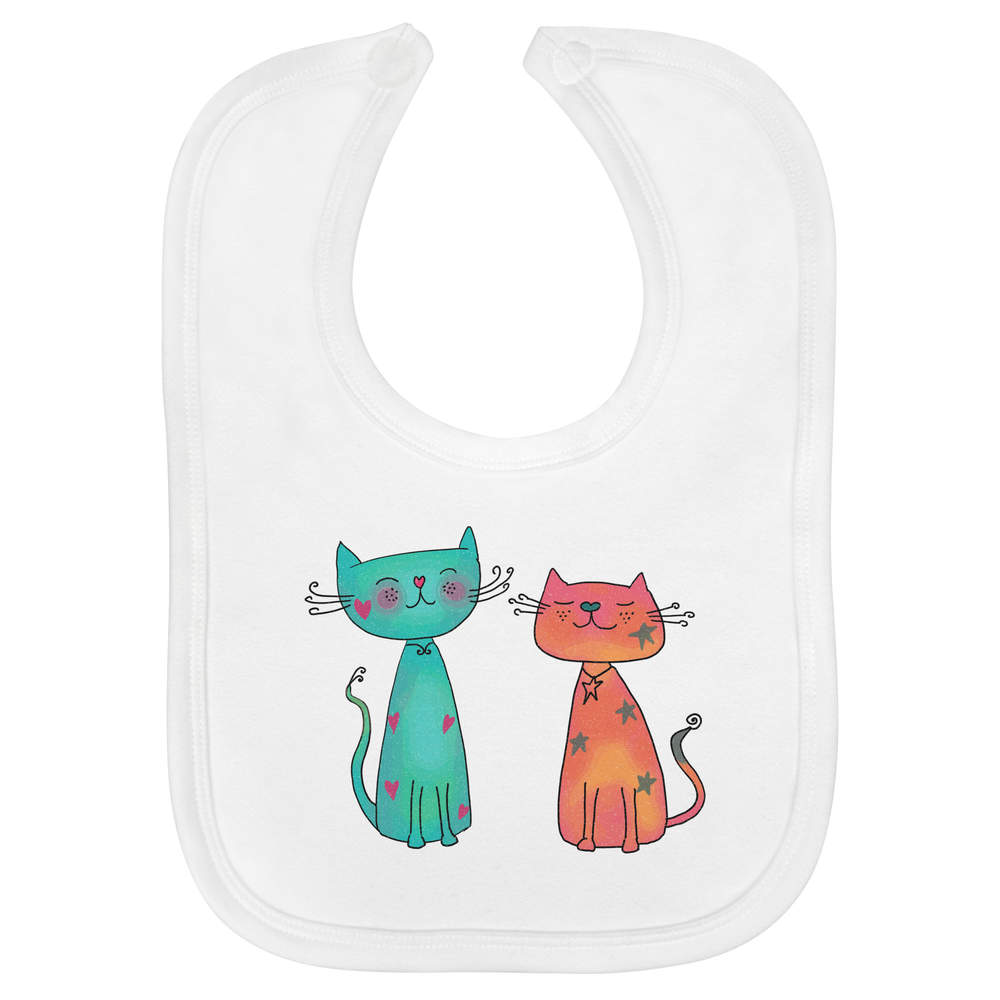 'Cute Cats' Soft Cotton Baby Bib - White - Feeding / Dribble Bib for Newborns, Infants and Baby Gifts (BI00073242)