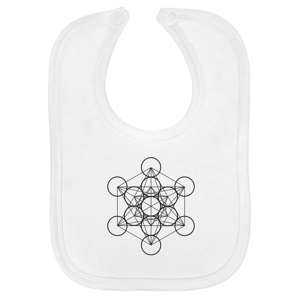 'Metatron Cube Geometry' Soft Cotton Baby Bib - White - Feeding / Dribble Bib for Newborns, Infants and Baby Gifts (BI00073454)