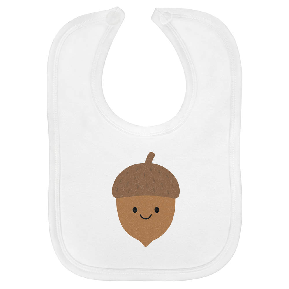 'Happy Acorn' Soft Cotton Baby Bib - White - Feeding / Dribble Bib for Newborns, Infants and Baby Gifts (BI00073734)