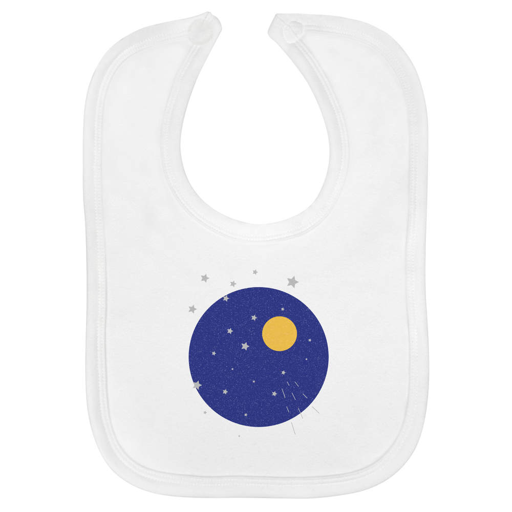 'The Moon And The Stars' Soft Cotton Baby Bib - White - Feeding / Dribble Bib for Newborns, Infants and Baby Gifts (BI00073786)