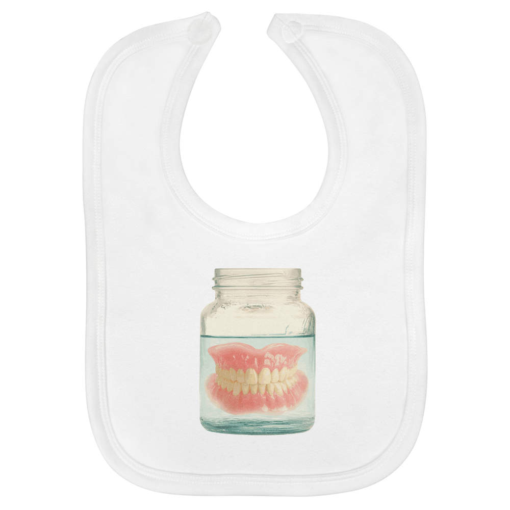 'Dentures in Jar' Soft Cotton Baby Bib - White - Feeding / Dribble Bib for Newborns, Infants and Baby Gifts (BI00073806)