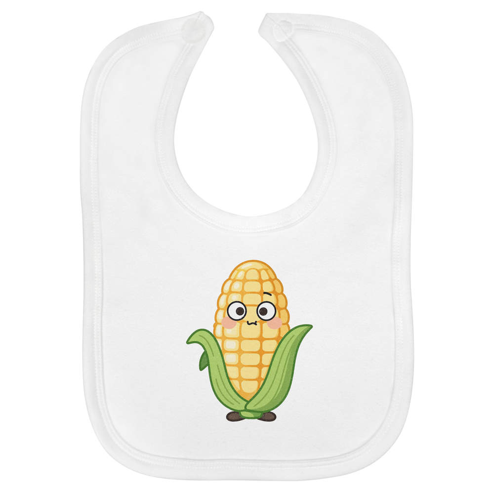 'Cheeky Sweetcorn' Soft Cotton Baby Bib - White - Feeding / Dribble Bib for Newborns, Infants and Baby Gifts (BI00073954)