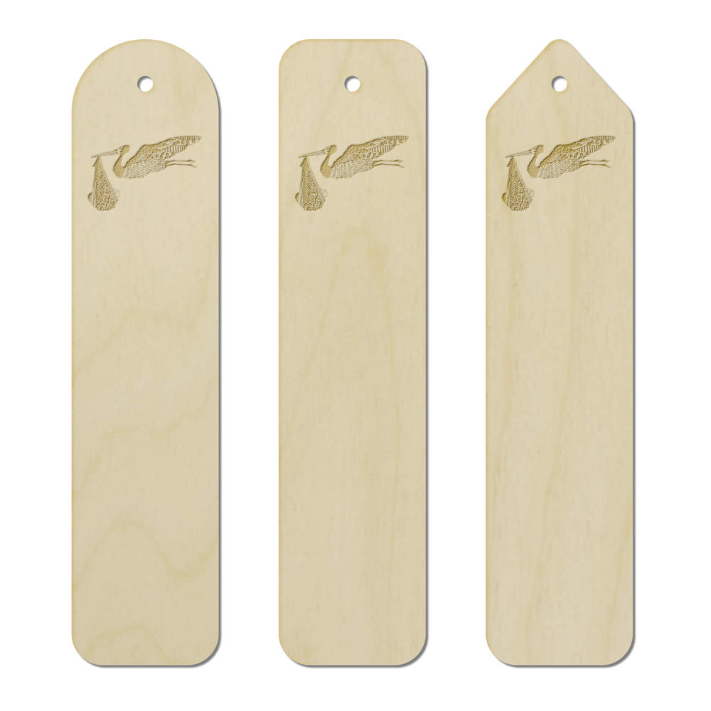 3 x 'Stork With Baby' Birch Bookmarks (BK00004508)