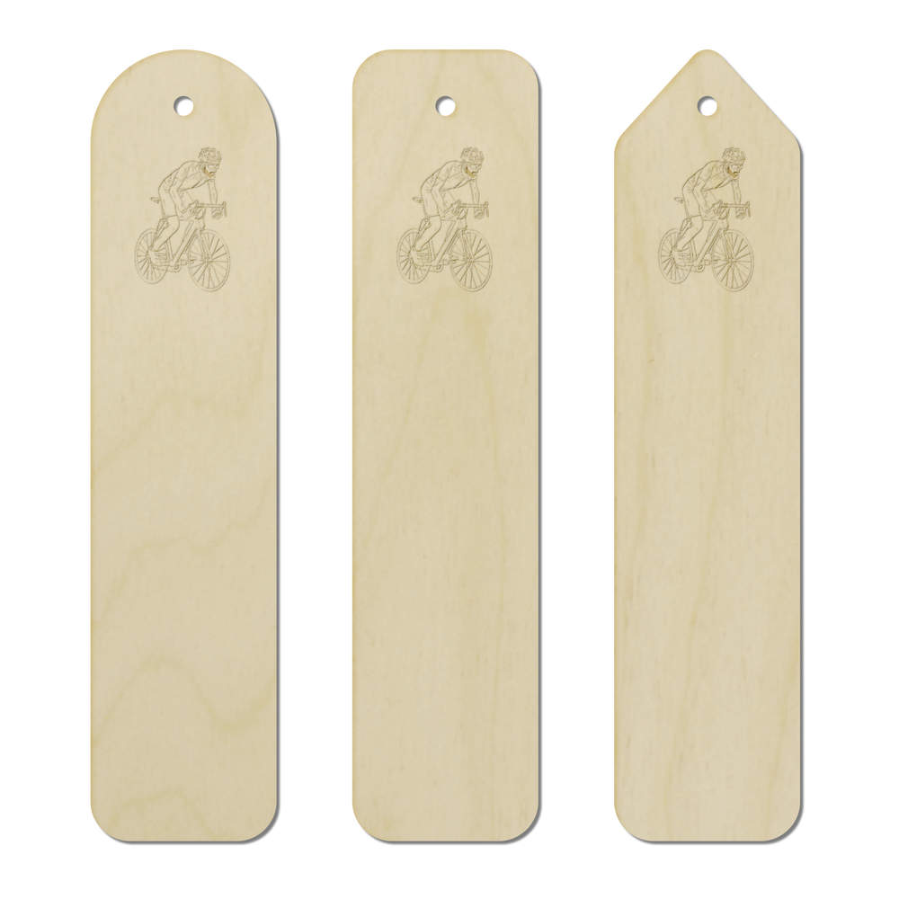 3 x 'Cyclist' Birch Bookmarks - Laser Engraved Wooden Page Markers for Readers, Books and Gifts (BK00020353)