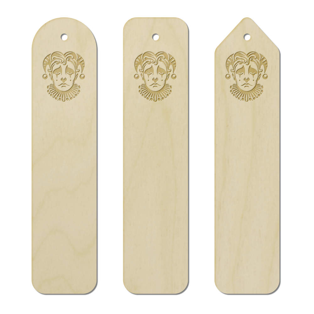 3 x 'Pierrot Face' Birch Bookmarks (BK00031962)