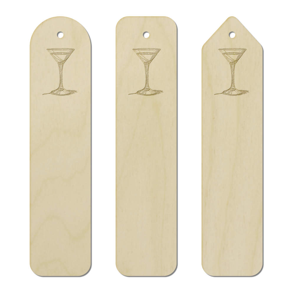 3 x 'Cocktail Glass' Birch Bookmarks - Laser Engraved Wooden Page Markers for Readers, Books and Gifts (BK00032317)
