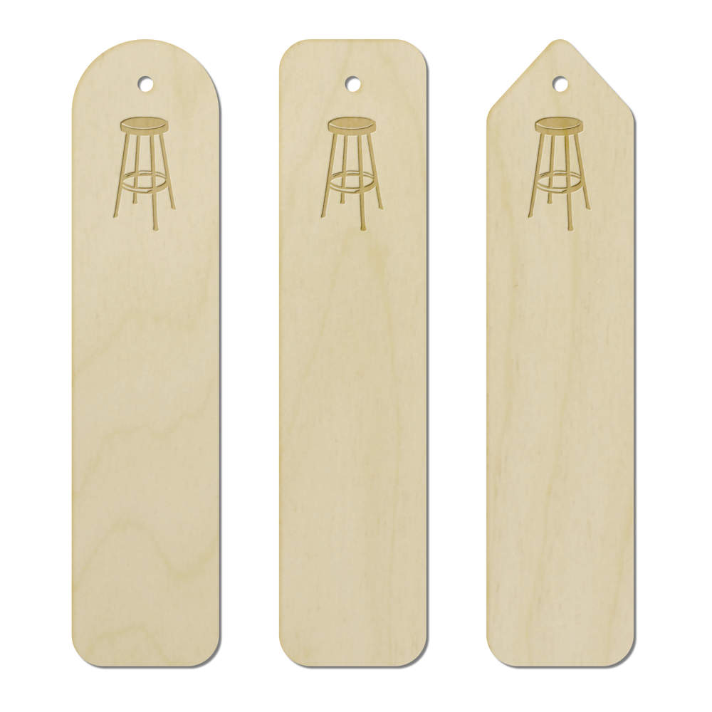 3 x 'Barstool' Birch Bookmarks - Laser Engraved Wooden Page Markers for Readers, Books and Gifts (BK00034678)