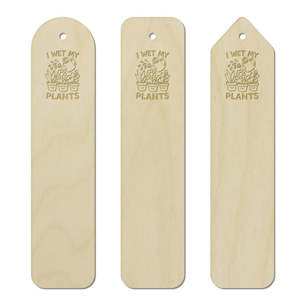 3 x 'I Wet My Plants' Birch Bookmarks - Laser Engraved Wooden Page Markers for Readers, Books and Gifts (BK00035053)