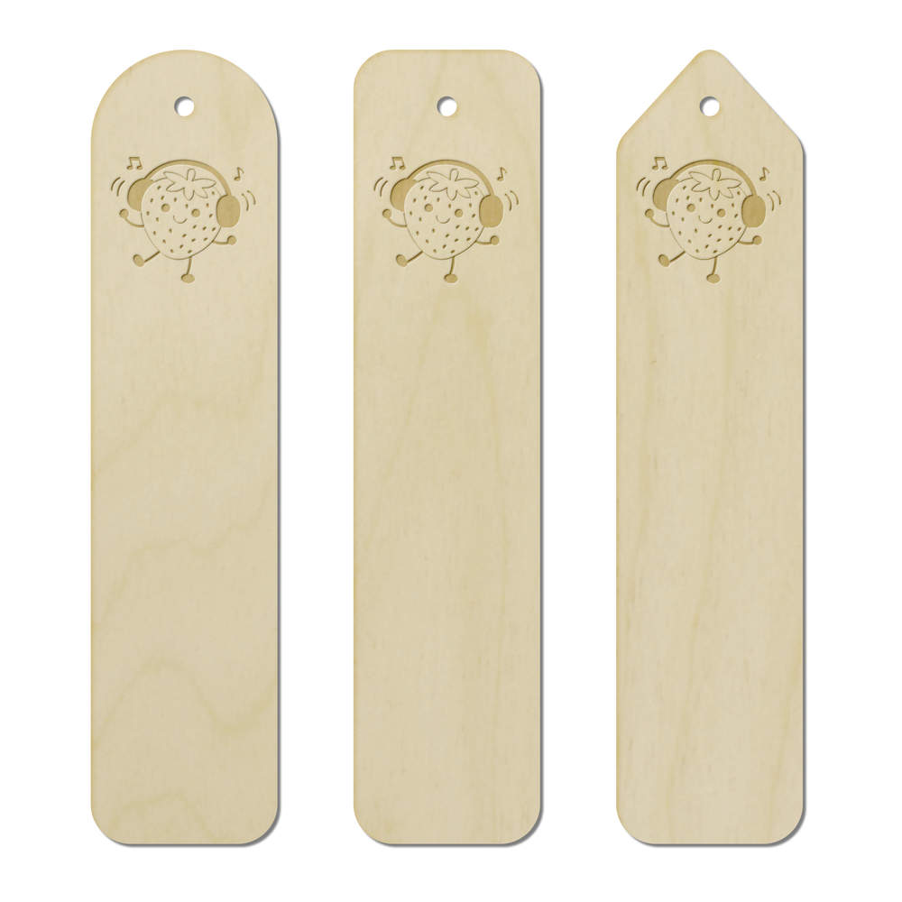 3 x 'Dancing Strawberry Art' Birch Bookmarks - Laser Engraved Wooden Page Markers for Readers, Books and Gifts (BK00037689)