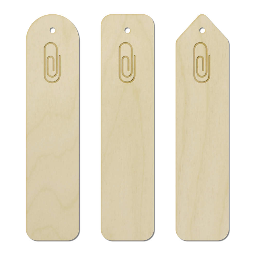 3 x 'Paper Clip Outline' Birch Bookmarks - Laser Engraved Wooden Page Markers for Readers, Books and Gifts (BK00038746)