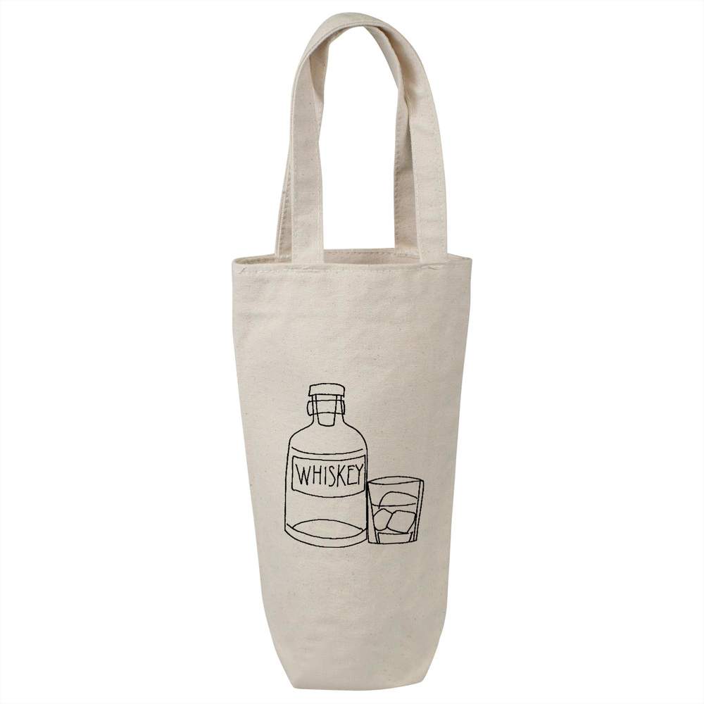 'Whiskey Bottle & Glass' Cotton Wine Bottle Gift / Travel Bag (BL00011188)