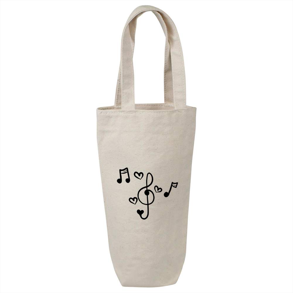 'Music Notes' Cotton Wine Bottle Bag - Natural - Reusable Gift / Travel Carrier for Wine, Champagne and Bottles (BL00016974)