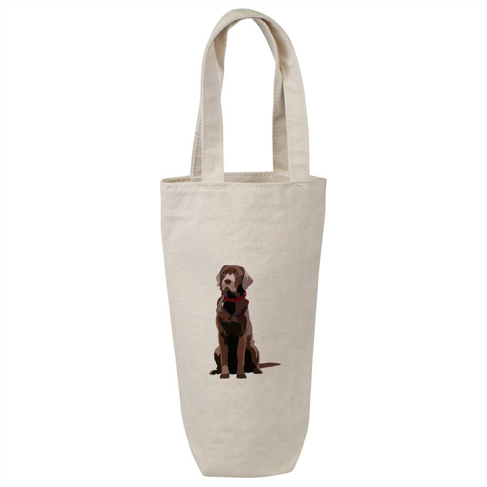 'Chocolate Labrador' Cotton Wine Bottle Bag - Natural - Reusable Gift / Travel Carrier for Wine, Champagne and Bottles (BL00018233)